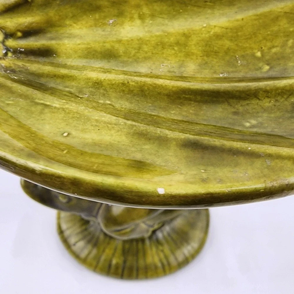Vtg Ceramic Holland Mold Cherub Angel Child Dolphin Iridized Pedestal Soap‎ Dish